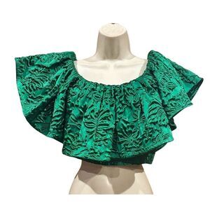 Ulla Johnson Ruffled Crop Top in Bright Green NWT Size 0